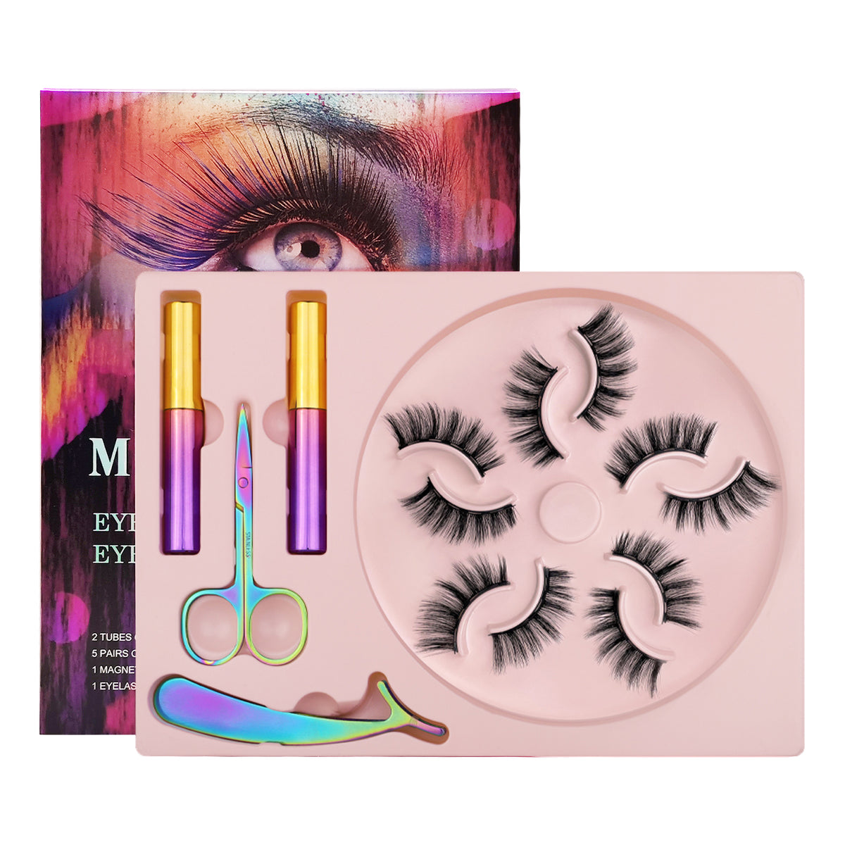 5 Magnets 5 Pairs Magnetic Eyelash and Eyeliner Kit,2 Tube of Eyeliners and 1 Tweezers 1 Scissors 004