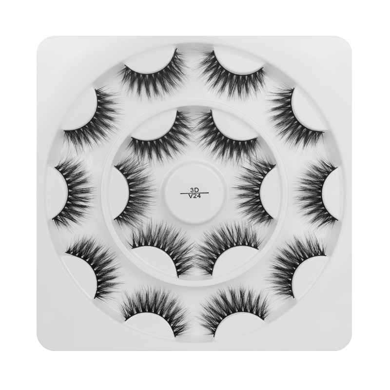 8 Pairs False Eyelashes with Yellow Round Box 3DV24